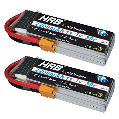HRB 2packs 3s 11.1V 2200mAh 30C Lipo Battery XT60 Plug for RC Trex 450 500 Helicopter Quadcopter RC Car (4.17 x 1.34 x 0.87 Inch)