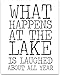 Lake House Wall Art 11x14 Unframed Print – “What Happens at the Lake Is Laughed About All Year” Funny Lake Quote Sign Rustic Farmhouse Lake Life Decoration for Cabin, Cottage, Lodge, or Vacation Home