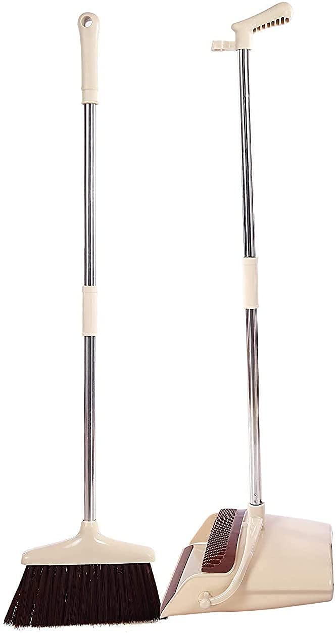 RIKRI Broom and Dustpan Set Extendable Long Handle Brooms Upright