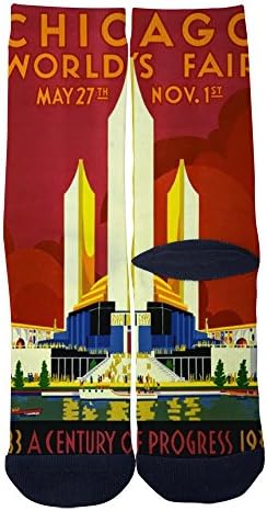 Chicago 1933 Worlds Fair Vintage Poster Creative Socks Custom Elite Socks Casual Cartoon Socks Black