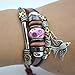 MORE FUN Charm Flower Bead Silver Tone Tube Leather Adjustable Length Wrap Bracelet (Bird)