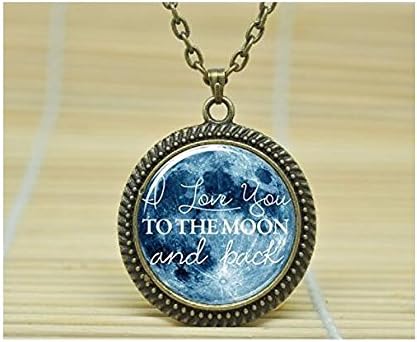 Love You To The Moon And Back Love Quote Necklace Gift Idea Jewelry Glass Dome Cabochon Necklace (1)