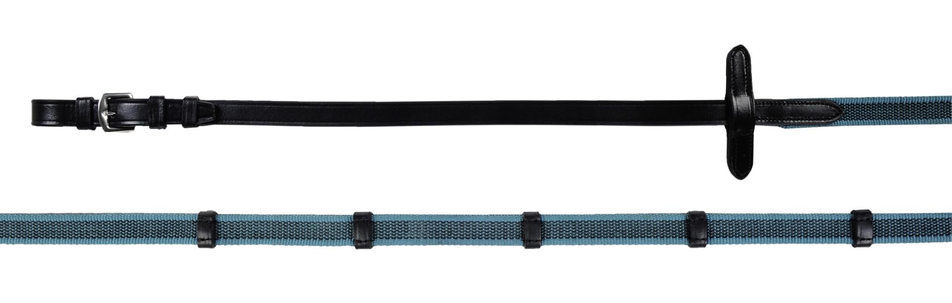 HKM 4057052323423 Reins Weaved with Rubber Colour 9152 Black/Turquoise Thoroughbred
