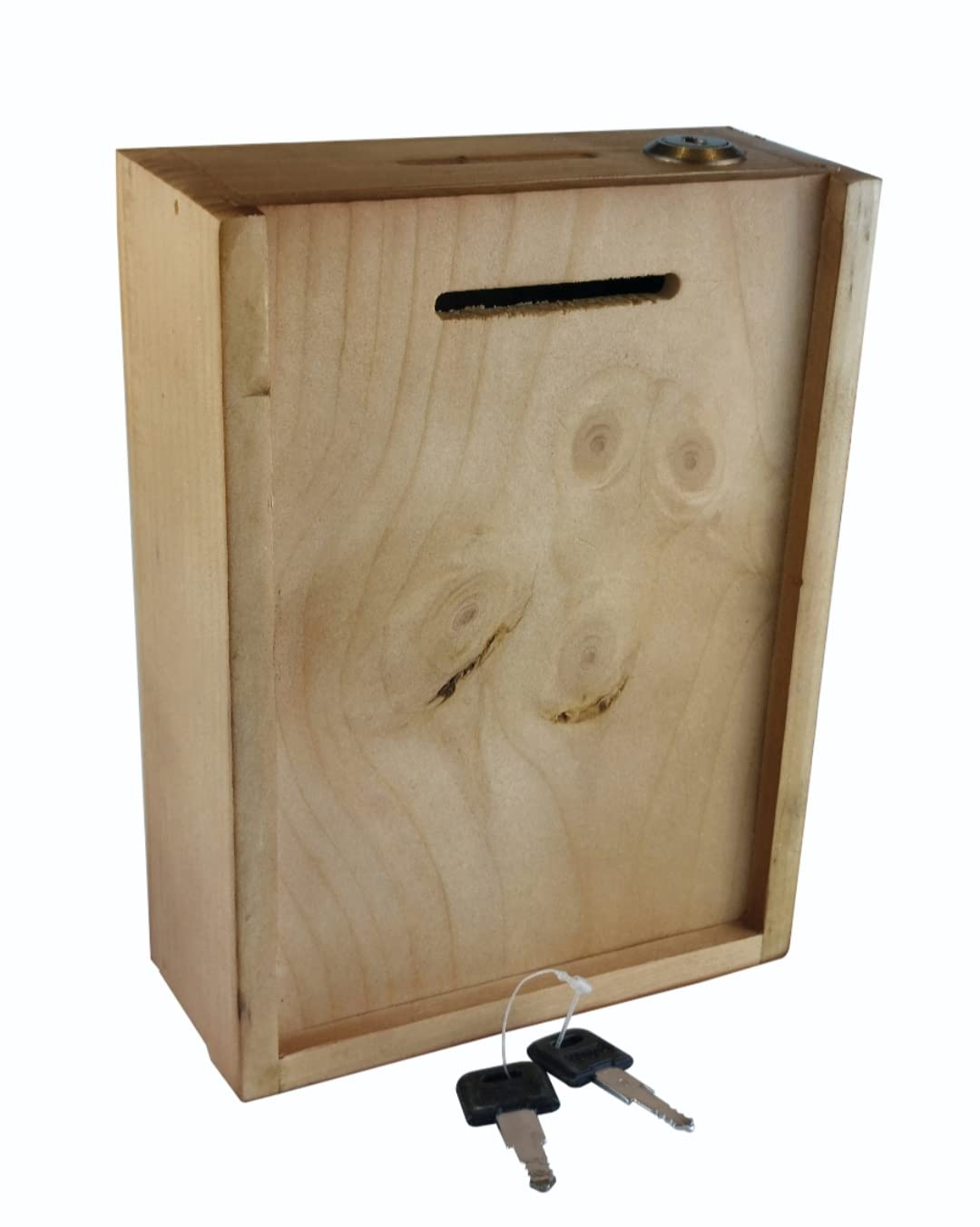 Wooden Locked Desk-Wall Donation Box Suggestion Box - with Lock and 2 Keys 01 (Light Beech Wood)