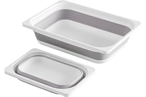 Beright 2 Pack Storage Bins, Collapsible Wash Basin Folding Dish Tub Sink, Space Saving for Dishing, Fruit, and Camping, Hiking and Home, Grey, 2 in 1 Set