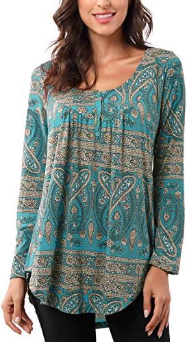 Women's Long Sleeve Loose Casual T-Shirts Rose Floral Printed Tee Swing Tunic Tops Shirts