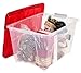 IRIS USA TB-56D Holiday Plastic Storage Tote, 3 Pack, Clear/Red, 3 Count