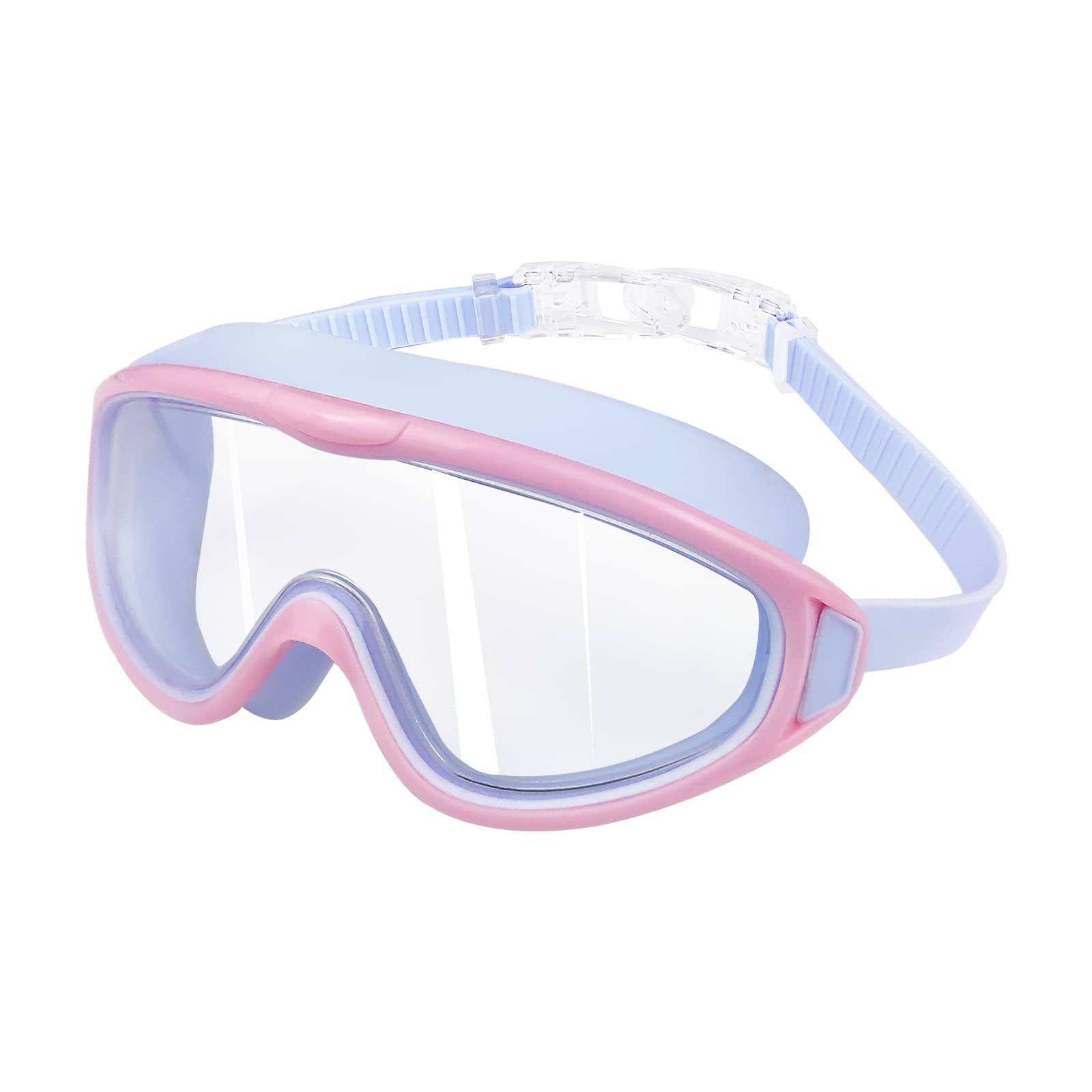 SWAUSWAUK Kids Swimming Goggles - Childrens Swimming Goggles Girls Boys 4-12 Years Larger Lens & Anti Fog (Pink & Light Blue1)