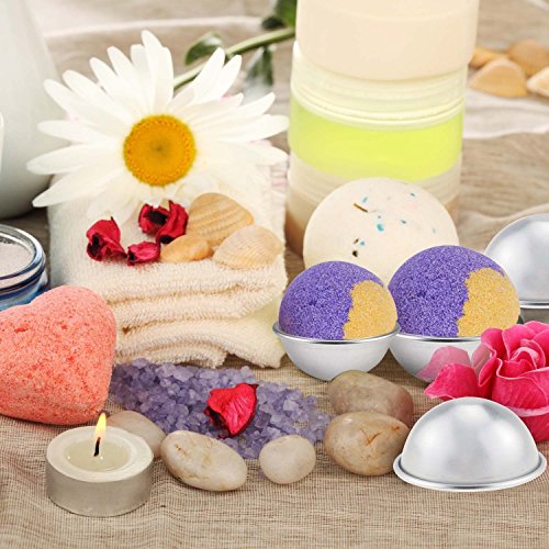 Bath Bomb DIY Kit,12PC Multi-shape Aluminum Molds(6 Hemispheres,2 tarfish,2 Heart,2 Shell),1x Powder Tamper,1 Set of Measuring Spoon,100x Wrapping Paper,50 Shrink Wrap Bag Crafting Starter Metal Set - Thumbnail 6