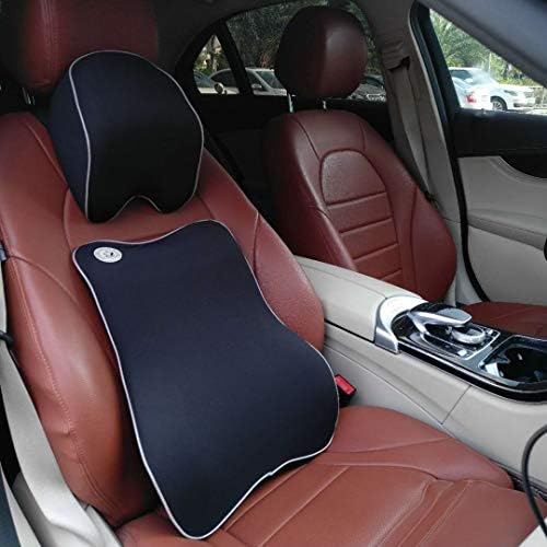 Ergoneer Premium Memory Foam Back Cushion Lumbar Support & Neck Rest Pillow Car Seat Kit for Driving Office and Home (Black)
