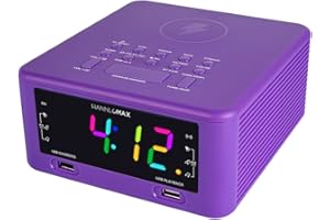 HANNLOMAX HX-206Wi RGB Color Display Alarm Clock Radio with Wireless Charger, USB Port for Charging and MP3 Playback, Bluetoo