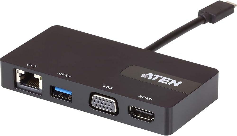 ATEN USB-C Multiport Mini Dock - for Desktop PC - 7.87 W - USB Type C - 1 x USB Ports - Network (RJ-45) - HDMI - VGA - Thunderbolt - Wired