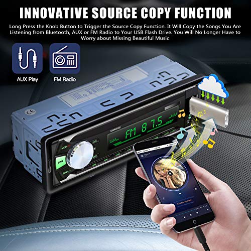 Single Din Car Stereo with Bluetooth, Car Audio Receiver with Source Copy Function, Multicolor Backlight, 1 Din FM Radio MP3 Player Support USB/TF/AUX Handsfree Calling