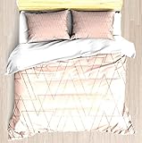 SINOVAL Trendy Rose Gold Geometric Triangles Blush Pink King/Cal-King Brushed Microfiber 1 Duvet Cover 2 Pillow Shams Zipper Closure