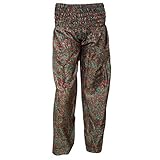 Bohemian Women Yoga Pant Silk Green Printed Hippie Gypsy Boho Chic Pants