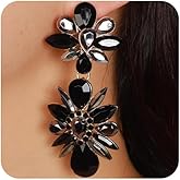 Xerling Rhinestone Floral Earrings Bridal Sparkly Statement Earrings for Women Girls