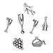 KISSITTY 30pcs 6 Style Antique Silver Tasting Wine Goblet Charms Grape Cocktail Glass Wine Opener Pendants for DIY Jewelry Making