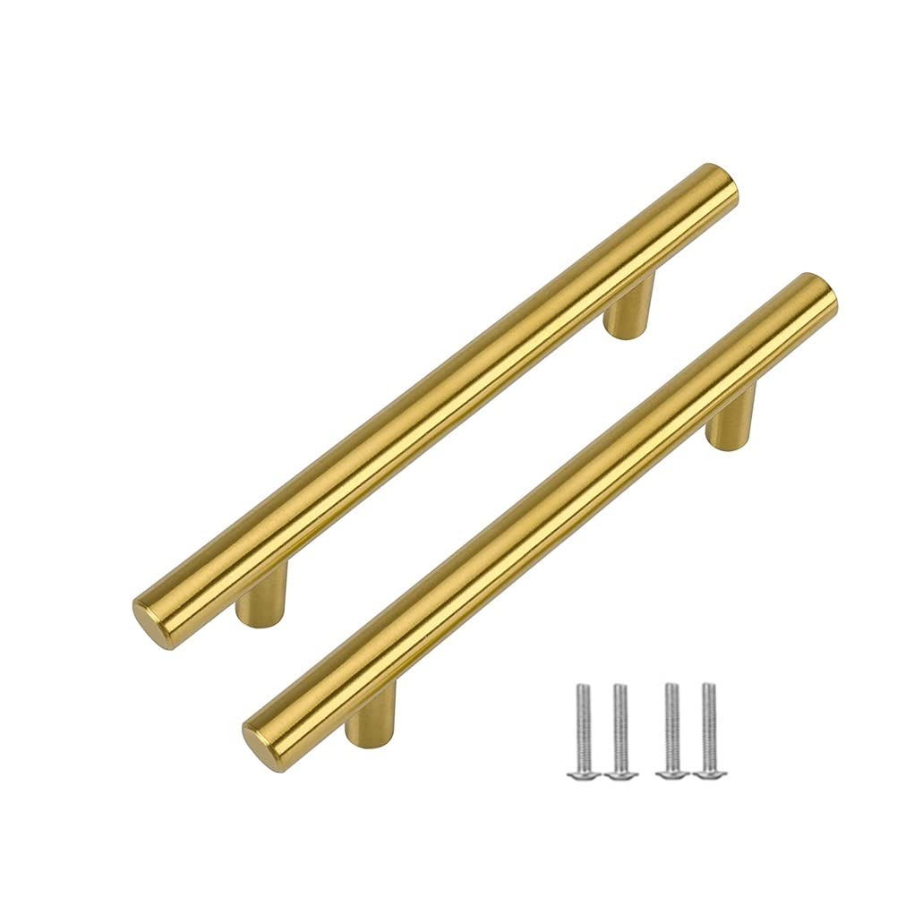 SYDARSYN 6 Pack Kitchen Cupboard Handles 128mm - Stainless Steel Cabinet Handles Gold Wardrobe Drawer Furniture Door T Bar Pull Handles