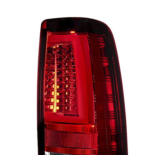 Xtune for 2003-2006 Chevy Silverado/GMC Sierra Red Clear Fiber-Optic-Tube LED Tail Lights + LED 3rd Brake Lamp 2004 2005