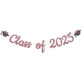 Pink Bow Class of 2025 Banner - Coquette 2025 Graduation Decorations, Coquette 2025 Grad Party Decor, 2025 Senior High School College Graduation Party Decoration Rose Gold Glitter