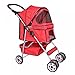 Red 4 Wheels Pet Stroller Cat Dog Cage Stroller Travel Folding Carrier 04T