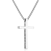 Pivza Stainless Steel Men's Cross Necklace with Scripture | 20/22/24 Inch Silver Chain | Inspirational Bible Verse Pendant | Durable & Stylish Christian Jewelry