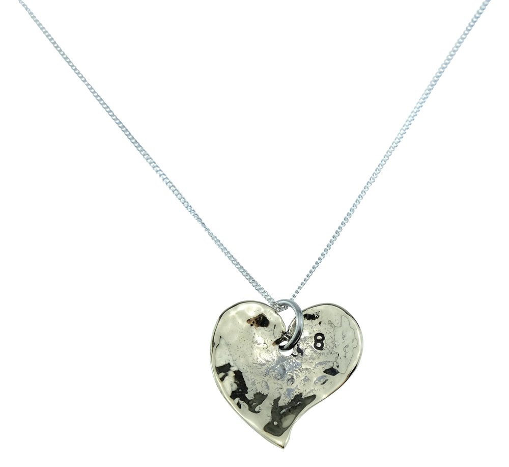 8th Anniversary Beaten Bronze Heart Pendant with 8 Stamped in Corner - Great for an 8th Anniversary
