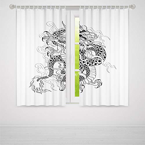 Yoliyana Japanese Dragon Blackout Curtains Sketch Artwork Style