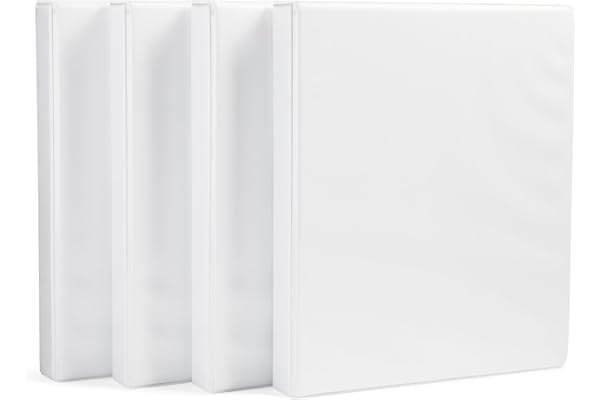 Amazon Basics 3-Ring Binder, 1-Inch - White, 4-Pack