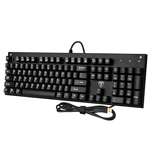 TOMOKO Mechanical Gaming Keyboard, Water Resistant Gaming Keyboard with Blue Switch for Gamers, Anti-ghosting Keyboard (Black, 104 Key)