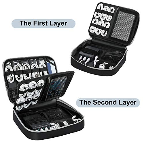 Travel Electronics Organizer, Vogek Waterproof & Shockproof Double Layer Universal Travel Organizer Electronics Accessories Bag Cable Storage Bag for Cables, Portable Chargers, iPad (Up to 9.7")