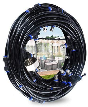 Mist Cooling System 59Ft(18M) Misting Line with 19Brass Mist Nozzles, Outdoor Misters Cooling System for Patio, Garden Umbrellas, Lawn, Greenhouse