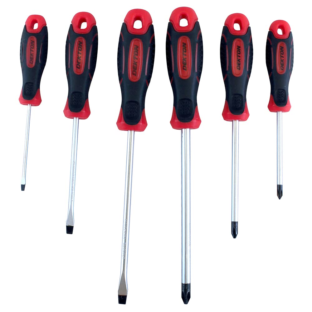 Dekton 6pc Screwdriver Set-Durable & Ergonomic Design| Includes Phillips & Slotted Tips| Precision-Machined for Accurate Fit| Comfortable Non-Slip Handles| Essential Kit for DIY, Repairs & Maintenance