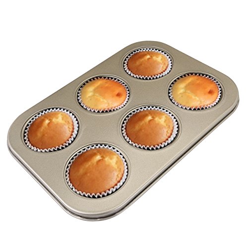 6-Cups Mini Muffin Cupcake Pan, WarmHut Nonstick Cupcake Baking Pan, Torte Souffle Cheesecake Egg Tart Makers Cake Molds Baking Molds Gourmet Bakeware