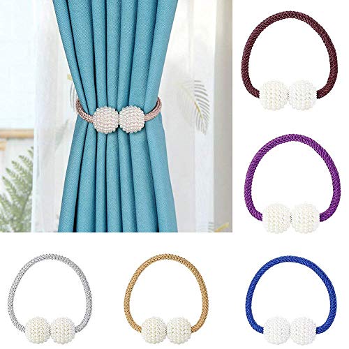 1X Pearl Magnetic Curtain Clip Curtain Holders Buckle Clips Hanging Ball Buckle Tie Back Curtain Accessories Home Decor (Pink)
