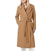 Danedvi Women's Notch Lapel Collar Pea Coat Long Sleeve Casual Fall Winter Long Overcoat with Belt