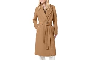 Danedvi Women's Notch Lapel Collar Pea Coat Long Sleeve Casual Fall Winter Long Overcoat with Belt