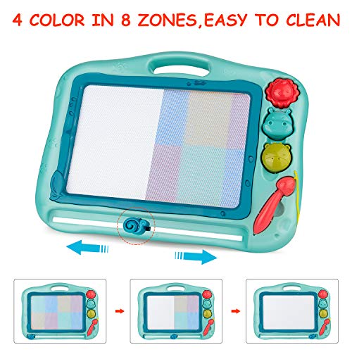 Gamenote Magnetic Drawing Board for Kids 12×16 inch - Doodle Board for Toddlers Comes with Adorable 3 Stamps, Magnet Pen, Gifts for Toddlers Kids Colorful Erasable Magnet Writing Sketching Pad（Blue） - Thumbnail 2