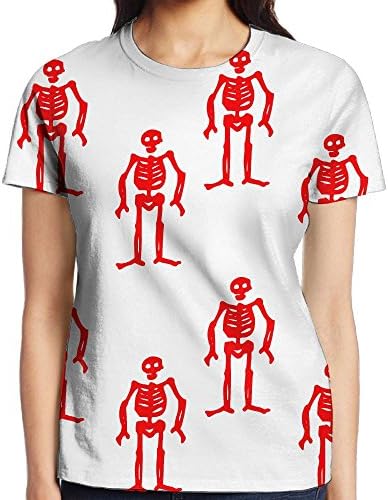 Women's Red Skeleton Casual Crew Neck Baseball Tee Short Sleeves T-Shirt Slim Fit Sports Uniforms