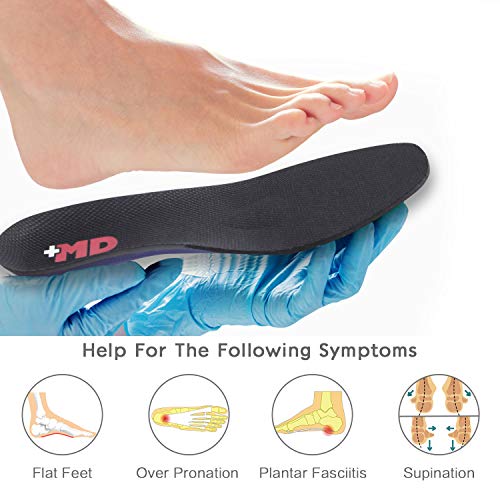 +MD Womens & Mens Shoe Insoles with Arch Support Orthotic Inserts for Plantar Fasciitis, Flat Feet, High Arch, Pronation, Heel Spurs & Foot Pain Black9-10.5