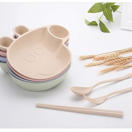 Cloud 9 Eco-Friendly Natural Bamboo Fibre Animal Print Kids Dinner Set, Set of 5, Multicolour