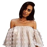 Lisingtool Women's Flowers Off Shoulder Tops Casual Blouse T Shirt (S, Khaki)