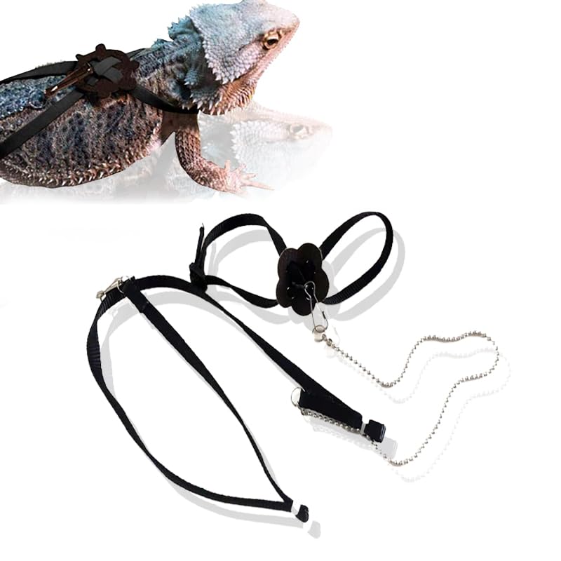 CQJ Adjustable 4.72inch Reptile Lizard Harness Leash,Turtle Lizard Pet Traction Belt Bearded Dragon Accessories Soft Small Pet Animal Harness Rope Outdoor Used(black)