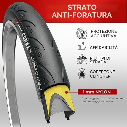 Fincci Racing Bike Tyres, 700 x 25 C, Pair of Folding Bike Tyres 28 and 2 x Inner Tubes 700 x 25 cm, Puncture Proof 1 mm Tyres for Sports Road Bike Cycle – Pack of 2