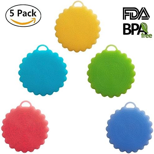 DOKRO Silicone Dish Sponge Antibacterial Sponge for Kitchen for Wash Pot Pan Dish Bowl / Fruit and Veggies(5pcs Mix Color)