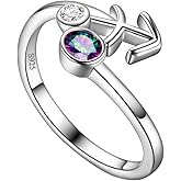 Adjustable Zodiac Sign Ring 925 Sterling Silver Fine Jewelry Gifts Rainbow Mystic Topaz Zirconia 12 Constellation Ring Astrology Cute Scorpio Ring Celestial Zodiac Jewelry Birthday for Women Girls