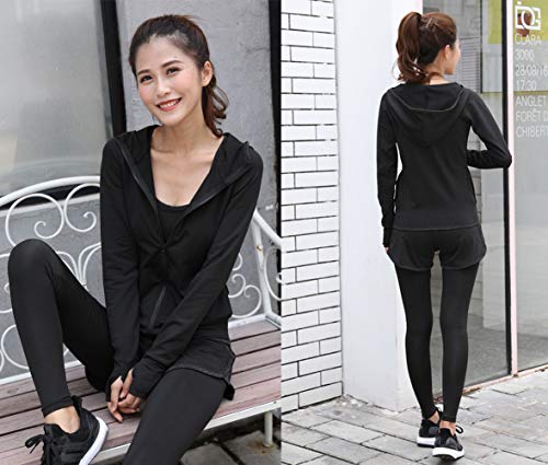 ZETIY Women's Activewear Set 5 Piece Yoga Jogging Workout Clothes Athletic Tracksuits (Large, Black)