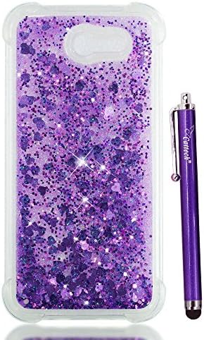 Galaxy J3 Emerge Glitter Case,J3 Prime liquid, Galaxy J3 Luna/J3 2017 Case, Cattech Liquid Bling Sparkle Shiny Moving Quicksand - Slim Clear TPU Bumper Non-slip Grip Shockproof Cover + Stylus (Purple)
