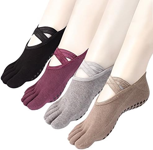 Yoga Socks Non Slip Skid Low Cut Barre Pilates with Grips for Women 4 Pack by Cosfash