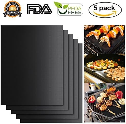 Kacebela BBQ Grill Mat B01, Non-Stick Barbecue Grill Mats Set of 5, Reusable and Easy to Clean, Best Grill Mat for Charcoal, Gas, Electric Grill, Heat Resistant and Dishwasher Safe, Heavy Duty B01
